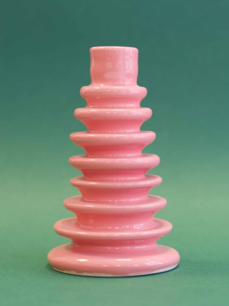 roze schijfkandelaar van keramiek