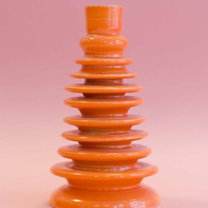 oranje schijfkandelaar keramiek