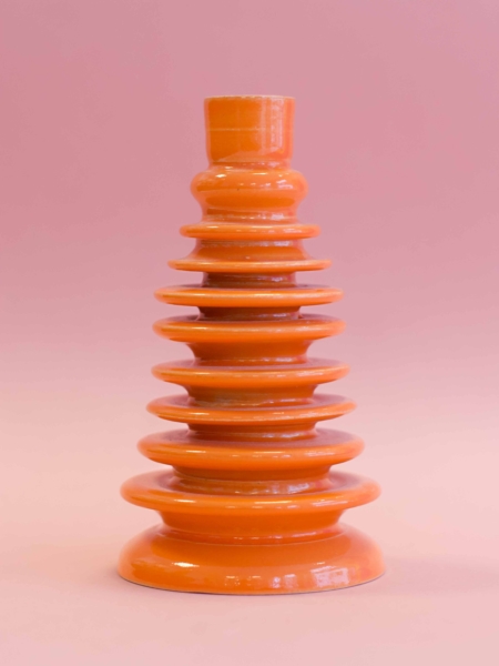 oranje schijfkandelaar keramiek