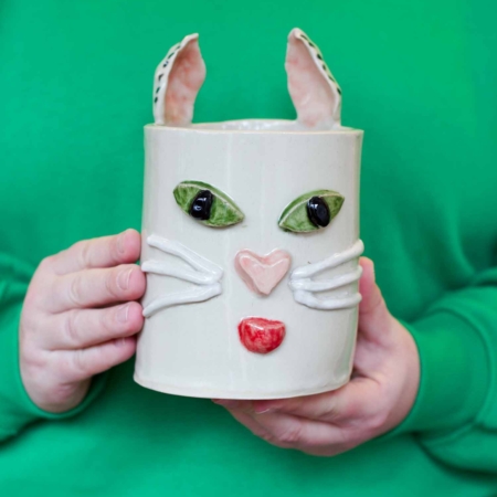 workshop Pots with Personality voorbeeld bloempot met kattenoren en snorharen
