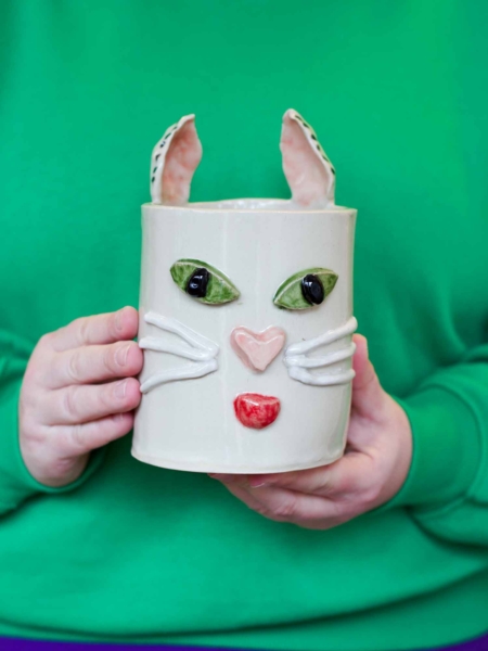 workshop Pots with Personality voorbeeld bloempot met kattenoren en snorharen